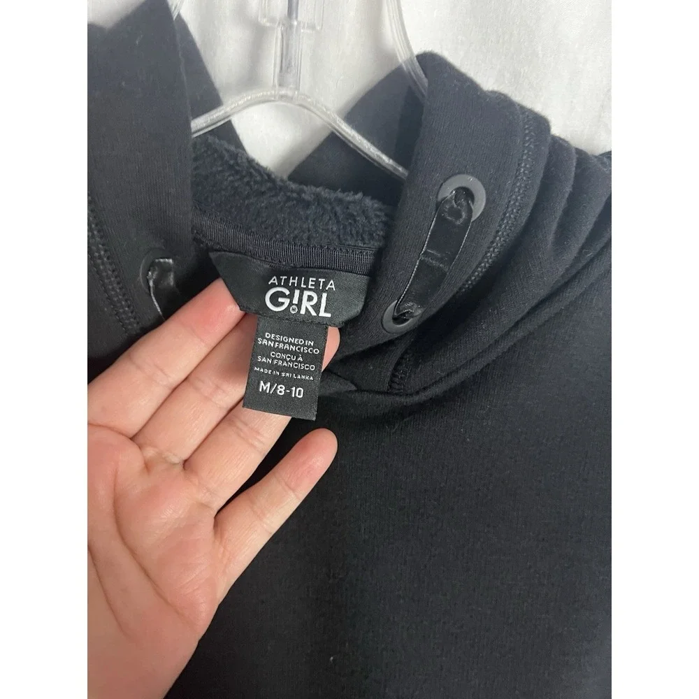 Athleta Girl Black Cheer You On Hoodie Sweatshirt Girls M (8-10)Side Slits Lined
